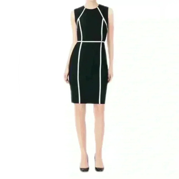 Calvin Klein Black w/ White Piping Sheath Dress Size 2 Business Classic Neutral - Picture 3 of 11